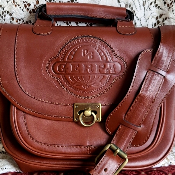 Vintage GERPA Real Brown Leather Purse Satchel Handbag Crossbody - Picture 15 of 15